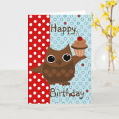 De uil en Cupcake Kaart (Gele Bloem)