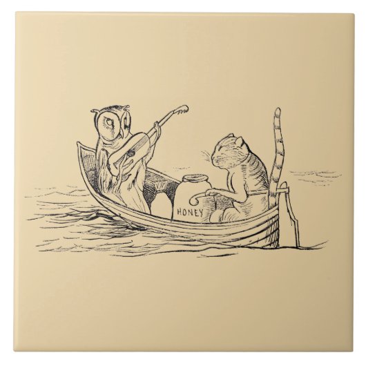 De Uil en de Pussycat (door Edward Lear) Tegeltje (Voorkant)