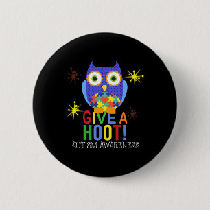 De uil geeft een hete autisme bewustzijn voor Kind Ronde Button 5,7 Cm
