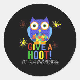 De uil geeft een hete autisme bewustzijn voor Kind Ronde Sticker