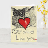 De uil houdt van u altijd… (Wenskaart voor uw lov Kaart (Gele Bloem)