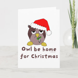 De uil is naar huis feestdagen kaart