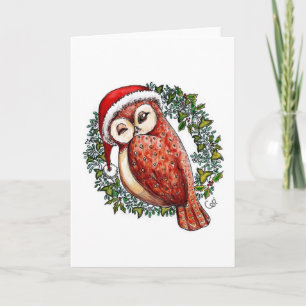 De Uil van Kerstmis in een Pet van de Kerstman Feestdagen Kaart