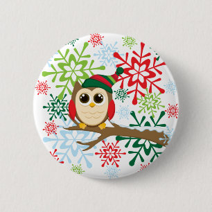 De uil van Kerstmis Ronde Button 5,7 Cm