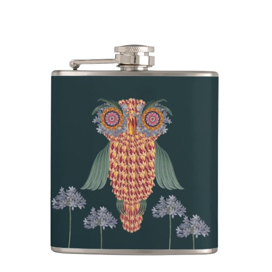 De uil van wijsheid en bloemen heupfles (Voorkant)
