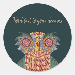 De uil van wijsheid en bloemen ronde sticker