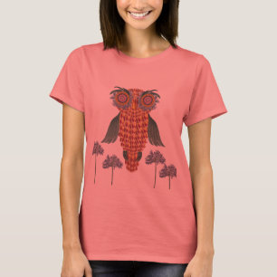 De uil van wijsheid en bloemen t-shirt