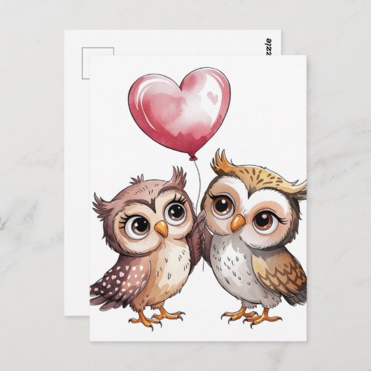 De uilen met een hartballon briefkaart (Voorkant / Achterkant)