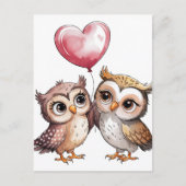 De uilen met een hartballon briefkaart (Voorkant)