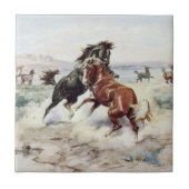 De uitdaging (hengsten vechten) tegeltje (Voorkant)