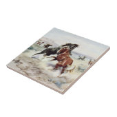 De uitdaging (hengsten vechten) tegeltje (Zijkant)