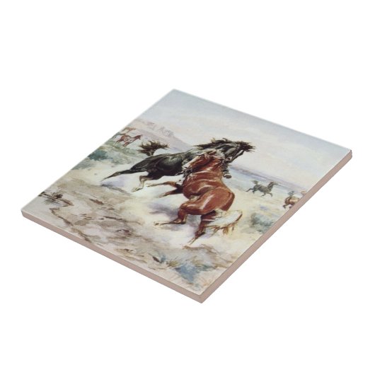 De uitdaging (hengsten vechten) tegeltje (Zijkant)