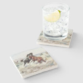 De uitdaging (mannelijke paarden vechten) stenen onderzetter (Zijkant)