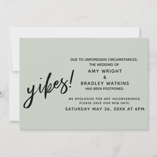 De uitgestelde Humor Yikes van de bruiloft. Sage A Kaart (Voorkant)