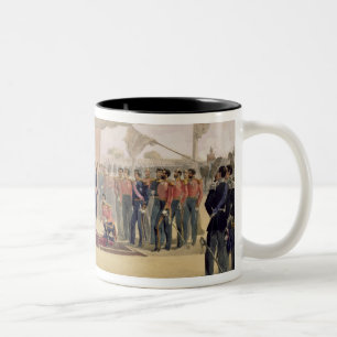 De uitnodiging tot het indienen van een uitspraak tweekleurige koffiemok
