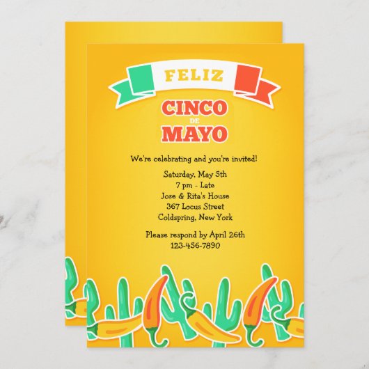 De Uitnodiging van Cinco DE Mayo van Feliz (Voorkant / Achterkant)