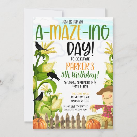 De uitnodiging van Corn Maze Boy van 's avonds (Voorkant)