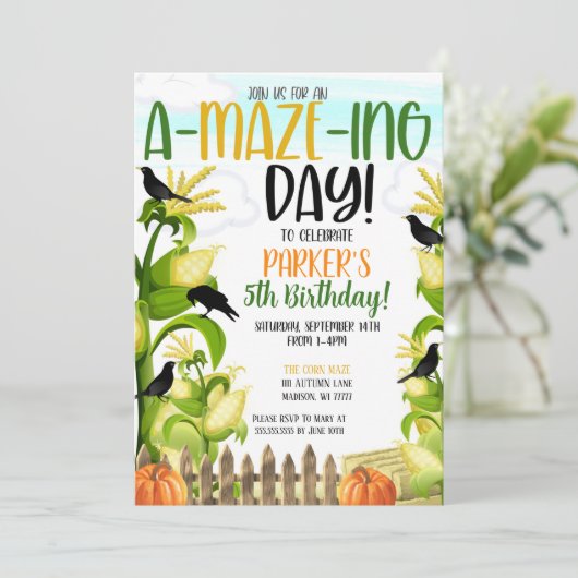De uitnodiging van Corn Maze Boy van 's avonds (Staand voorkant)
