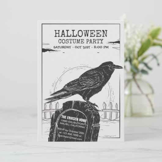 De uitnodiging van Crow Halloween Costume Party (Staand voorkant)