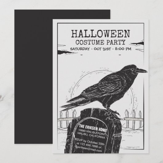 De uitnodiging van Crow Halloween Costume Party (Voorkant / Achterkant)