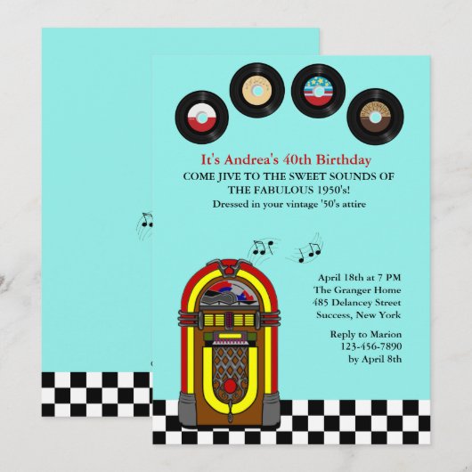 De uitnodiging van de 45-jarige verjaardag (Voorkant / Achterkant)