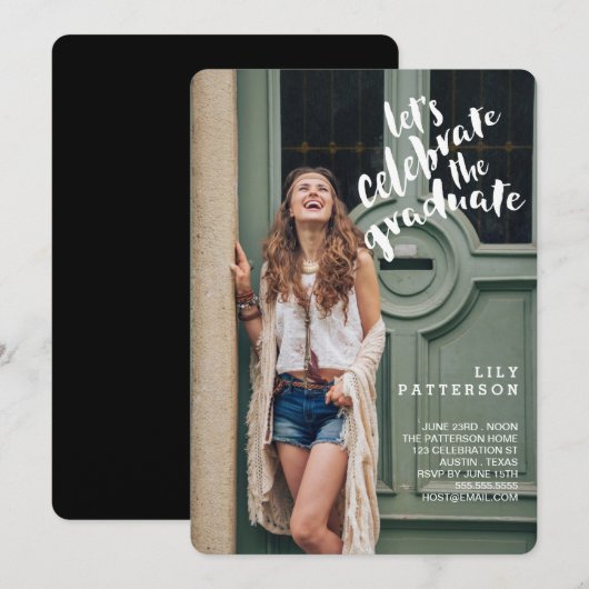 De uitnodiging van de Afstuderen Graduation Party  (Voorkant / Achterkant)