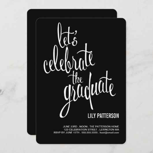 De uitnodiging van de Afstuderen Graduation Party  (Voorkant / Achterkant)