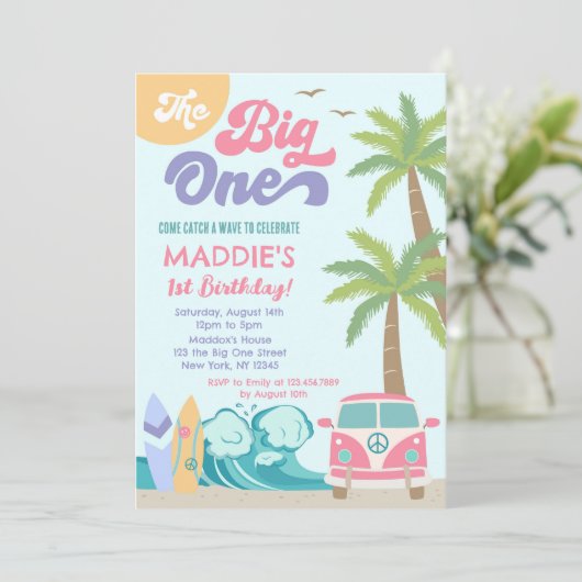 De uitnodiging van de Big One Surf om de verjaarda (Staand voorkant)