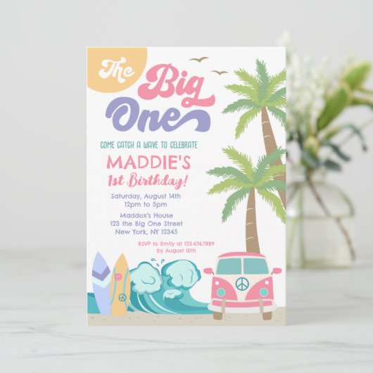 De uitnodiging van de Big One Surf om de verjaarda (Staand voorkant)
