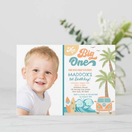 De uitnodiging van de Big One Surf om de verjaarda (Staand voorkant)
