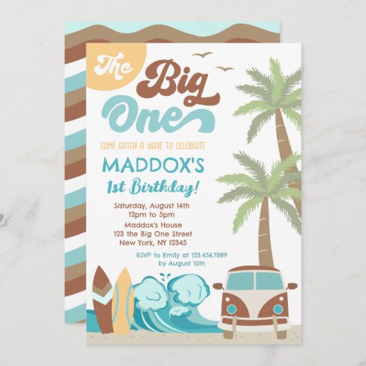 De uitnodiging van de Big One Surf Up Boy (Voorkant / Achterkant)