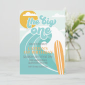 De uitnodiging van de Big One Wave Beach Birthday (Staand voorkant)