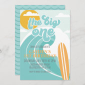 De uitnodiging van de Big One Wave Beach Birthday (Voorkant / Achterkant)