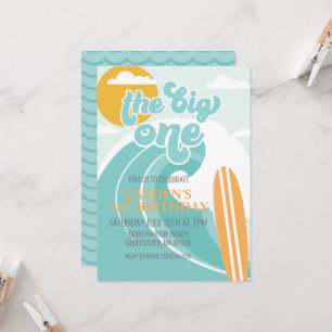 De uitnodiging van de Big One Wave Beach Birthday