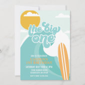 De uitnodiging van de Big One Wave Beach Birthday (Voorkant)