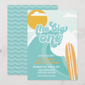 De uitnodiging van de Big One Wave Beach Birthday (Voorkant / Achterkant)