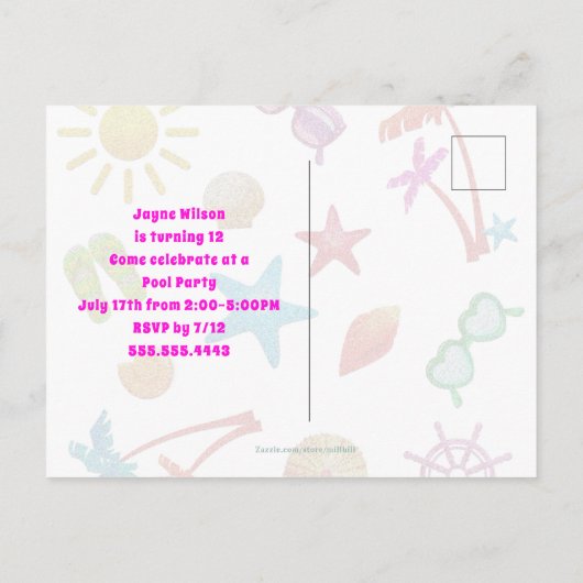 De uitnodiging van de Birthday Party van Summer Fu (Achterkant)