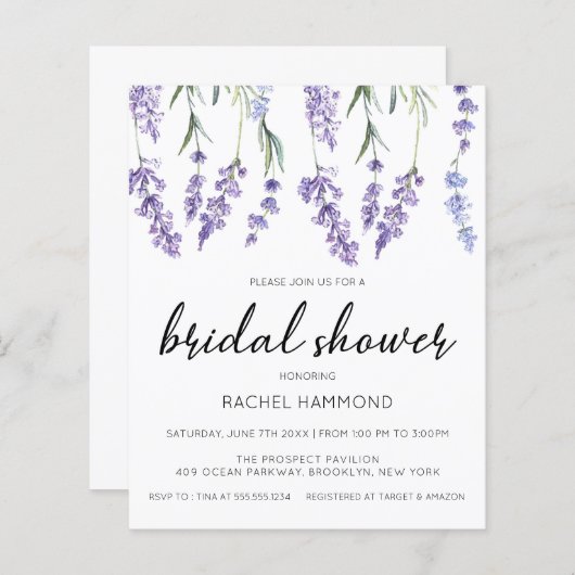 De Uitnodiging van de Bridal van de Lavender van d (Voorkant / Achterkant)