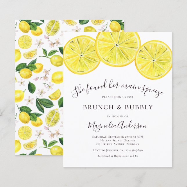 De Uitnodiging van de Bridal van de Lemons van de  (Voorkant / Achterkant)