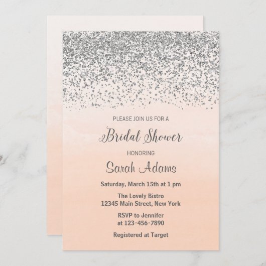 De Uitnodiging van de Bridal van de peach en Silve (Voorkant / Achterkant)