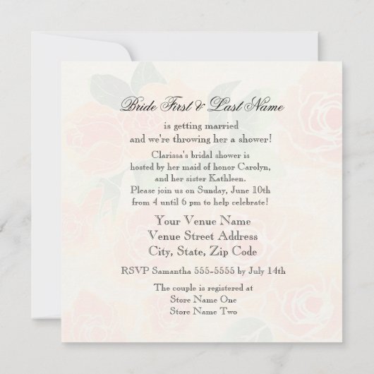 De Uitnodiging van de Bridal van de Rozen van het  (Achterkant)