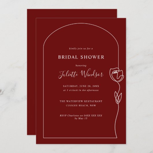 De Uitnodiging van de Bridal van het Roos van de T (Voorkant / Achterkant)