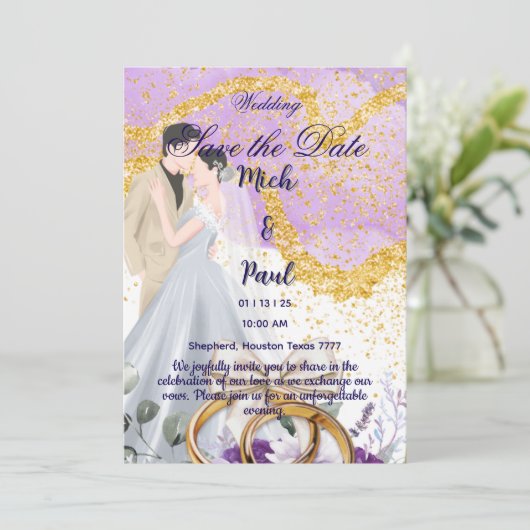 De Uitnodiging van de bruiloft sparen de Datum (Staand voorkant)