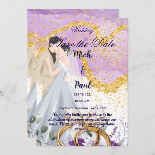 De Uitnodiging van de bruiloft sparen de Datum (Voorkant / Achterkant)