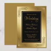 De Uitnodiging van de bruiloft Zwarte met Gold Lij (Voorkant / Achterkant)