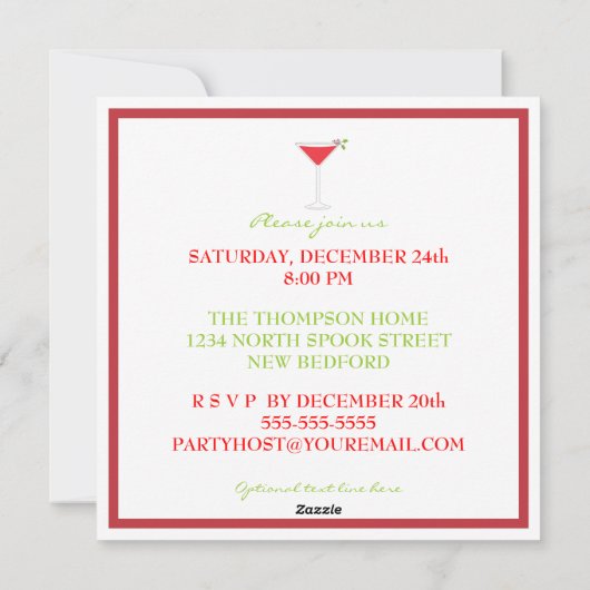 De Uitnodiging van de Cocktail party van Kerstmis (Achterkant)