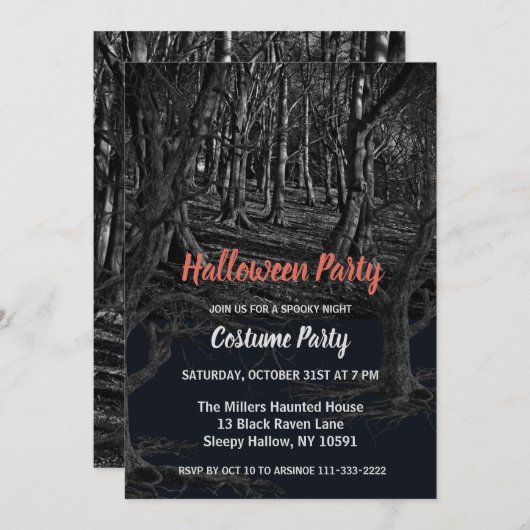 De uitnodiging van de Dark Bossen Halloween Party (Voorkant / Achterkant)