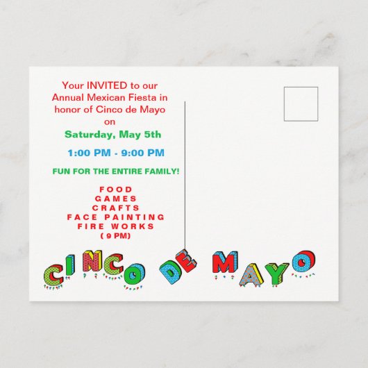 De Uitnodiging van de Fiesta van Cinco DE Mayo - (Achterkant)