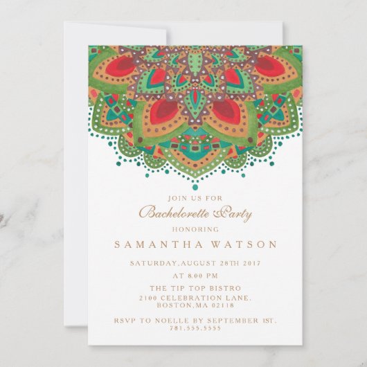 De uitnodiging van de Groene Mandala Bachelorette (Voorkant)