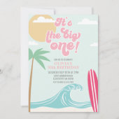 De uitnodiging van de grote 'one roze Beach Birthd (Voorkant)